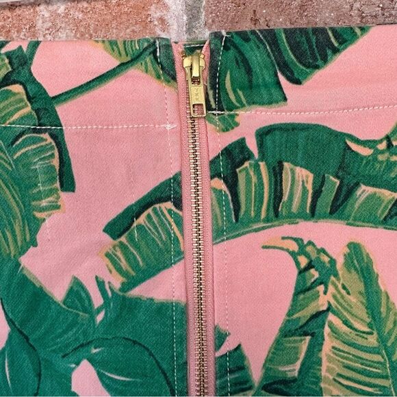 Judith March Tropical Leaf Print Mini Skirt Zip Up Small Pink Green - Picture 4 of 7